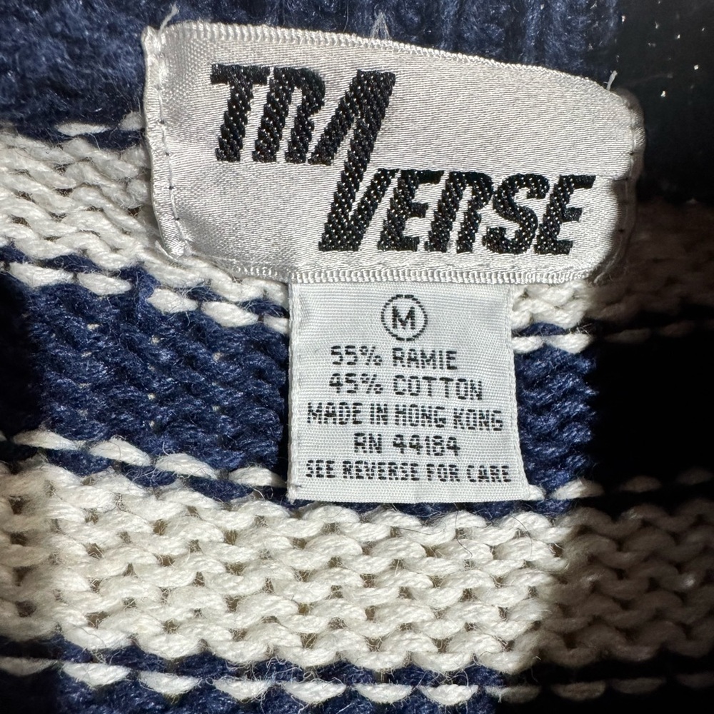 Vintage Sailboat Handknit Sweater Nautical Maritime Knit Striped Crewneck Medium - Picture 3 of 4